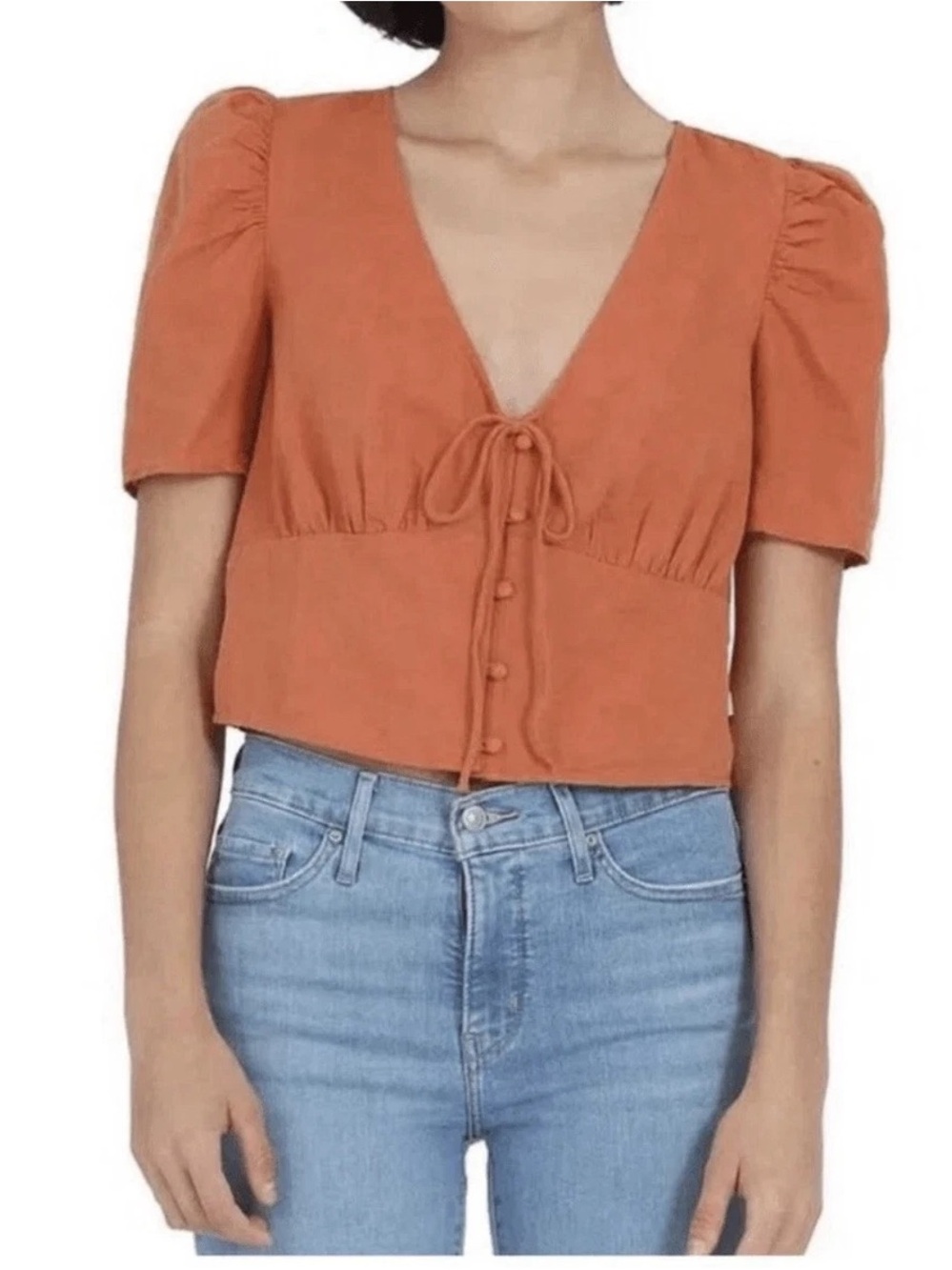 Levi's Rust Tie-Front Puff Sleeve Crop Top
